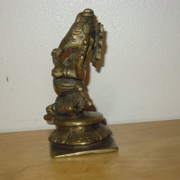 Indian Vintage Tribal Elephant Hindu God Ganesha Brass Bronze Statue Figurine - Picture 5 of 6